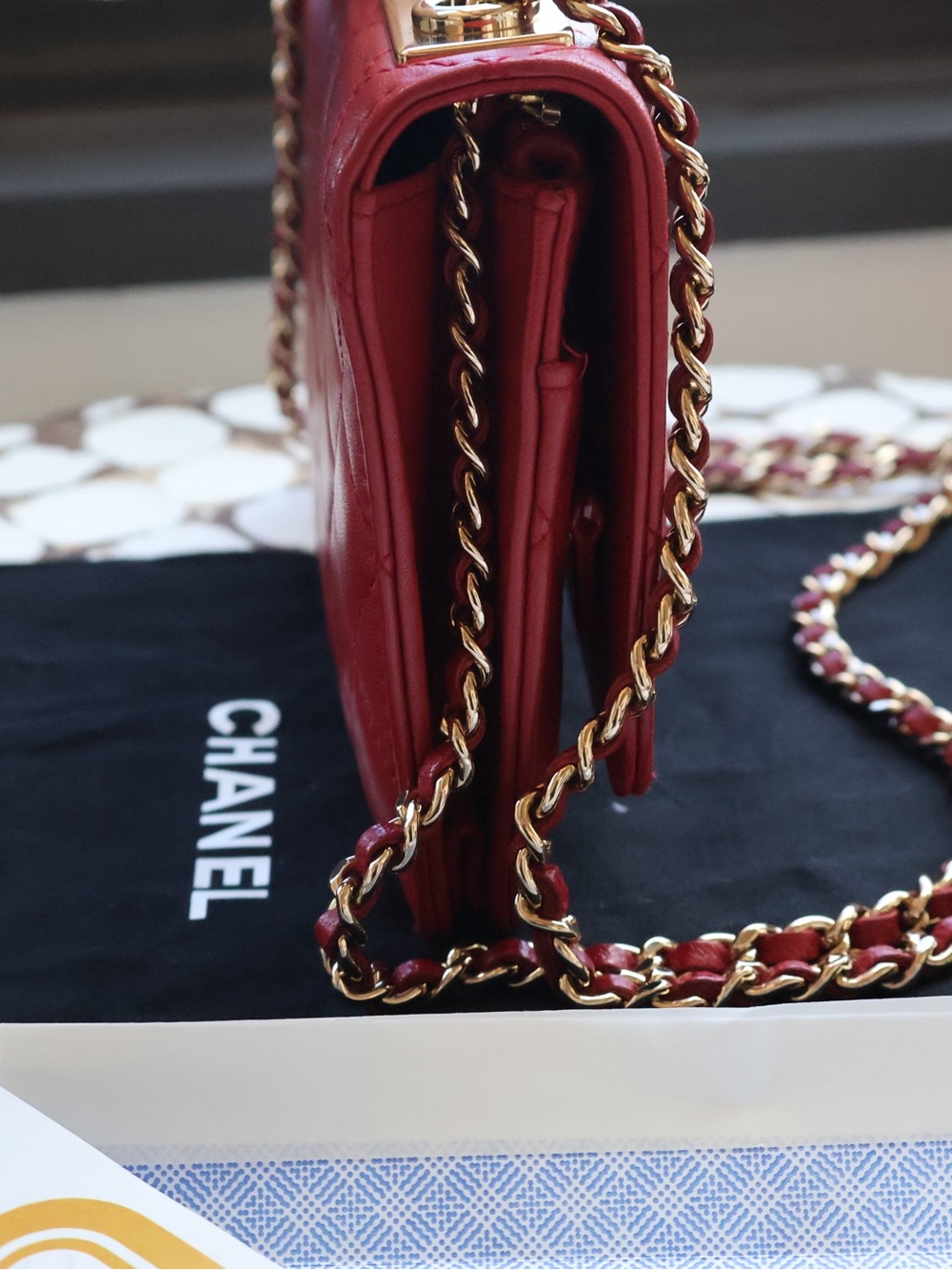 CHANEL Trendy Wallet on a Chain, Red Quilted Lambskin with Gold, 26 Series - Picture 11 of 13